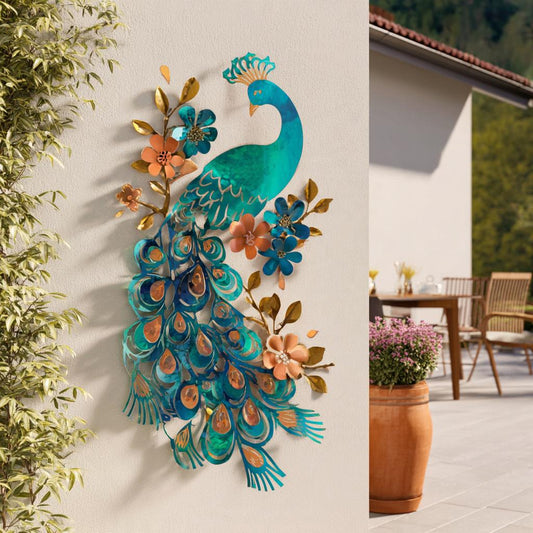 Peacock Metal Wall Art, UV Printed Aluminum Garden Decor, Outdoor Patio Sign