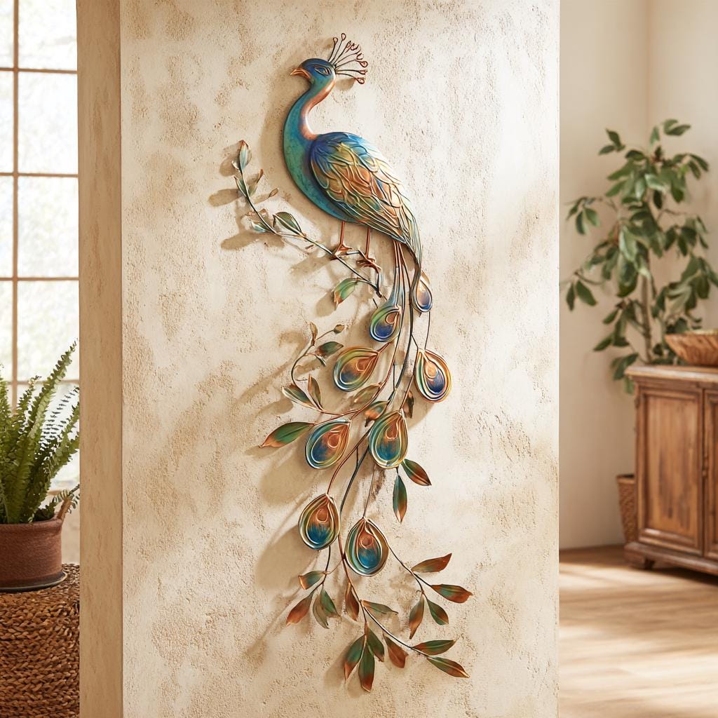 Peacock Metal Wall Art, UV Printed Aluminum Garden Decor, Outdoor Patio Sign