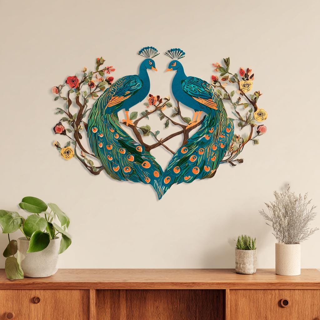 Couple Peacock Metal Wall Art, Romantic Anniversary Gift, UV Printed Aluminum Sign