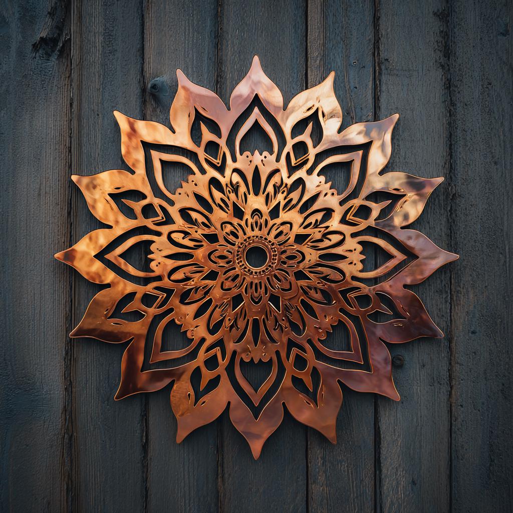Boho Mandala Metal Wall Art UV Printed Floral Copper Sunburst Decor