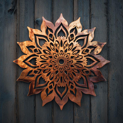 Boho Mandala Metal Wall Art UV Printed Floral Copper Sunburst Decor