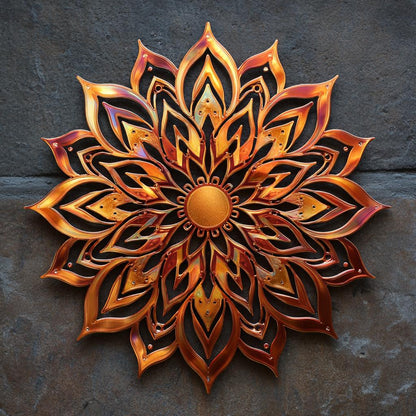 Boho Mandala Metal Wall Art UV Printed Floral Copper Sunburst Decor