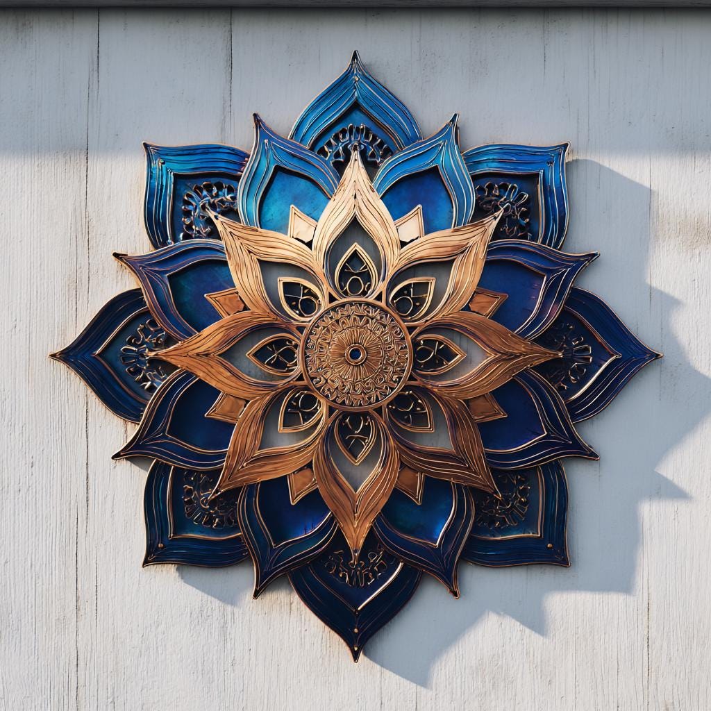 Boho Mandala Metal Wall Art UV Printed Floral Copper Sunburst Decor