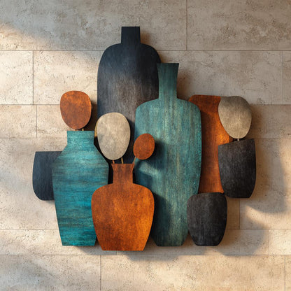 UV Printed Aluminum Metal Wall Art, Rustic Pottery Vases, Boho Southwestern Decor (2D Sign)
