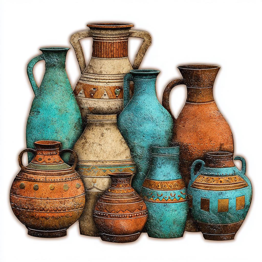 UV Printed Aluminum Metal Wall Art, Rustic Pottery Vases, Boho Southwestern Decor (2D Sign)