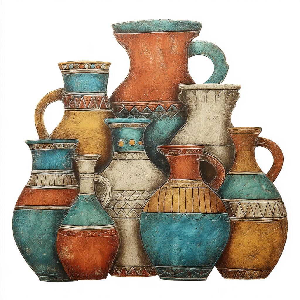 UV Printed Aluminum Metal Wall Art, Rustic Pottery Vases, Boho Southwestern Decor (2D Sign)