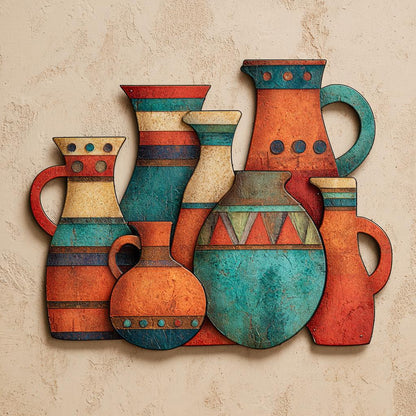 UV Printed Aluminum Metal Wall Art, Rustic Pottery Vases, Boho Southwestern Decor (2D Sign)