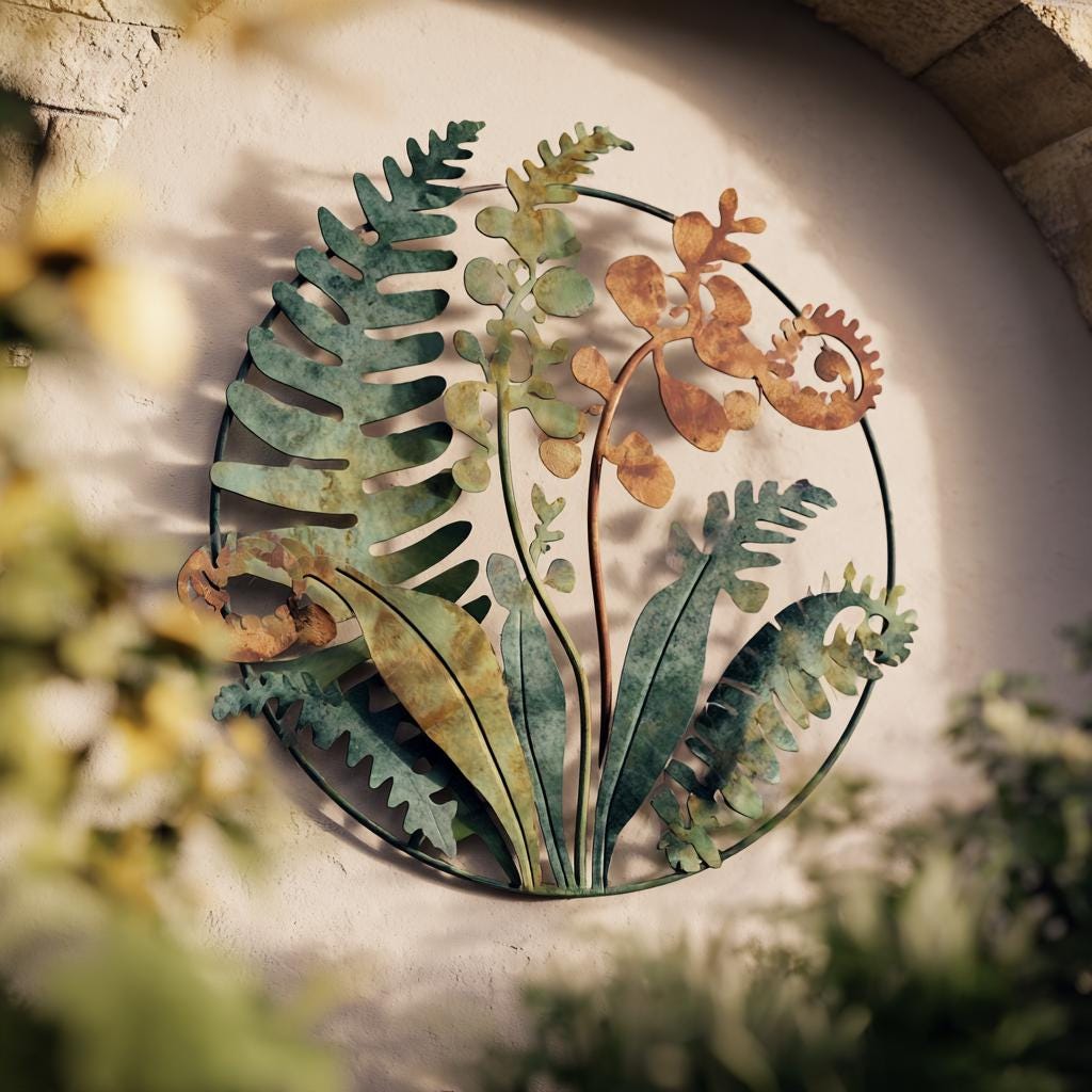 UV Printed Aluminum Fern Wall Art, Rustic Garden Metal Decor (2D Flat Sign)