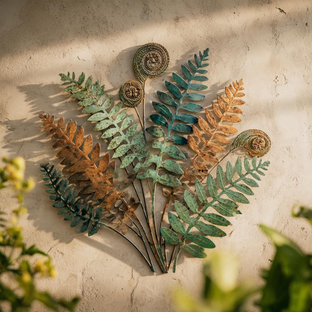 UV Printed Aluminum Fern Wall Art, Rustic Garden Metal Decor (2D Flat Sign)