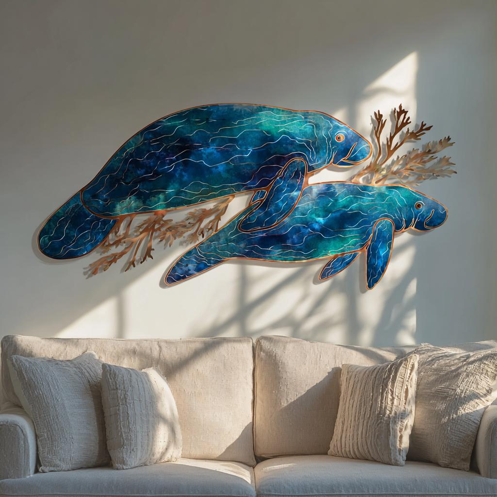 UV Printed Aluminum Manatee Wall Art: Coastal Beach House Decor