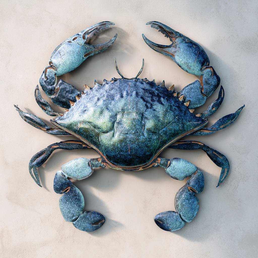 Blue Crab Metal Wall Art: UV Printed Aluminum Sign, Coastal Beach Decor