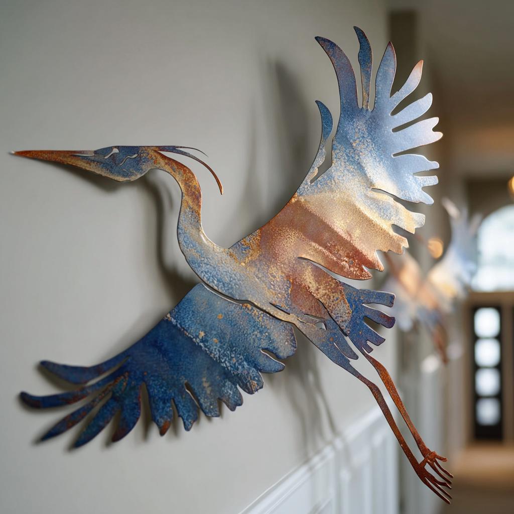 Flying Heron Metal Wall Art: Coastal Bird Decor (UV Printed Aluminum)