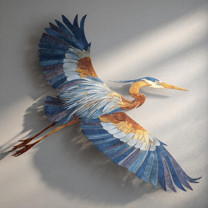 Flying Heron Metal Wall Art: Coastal Bird Decor (UV Printed Aluminum)