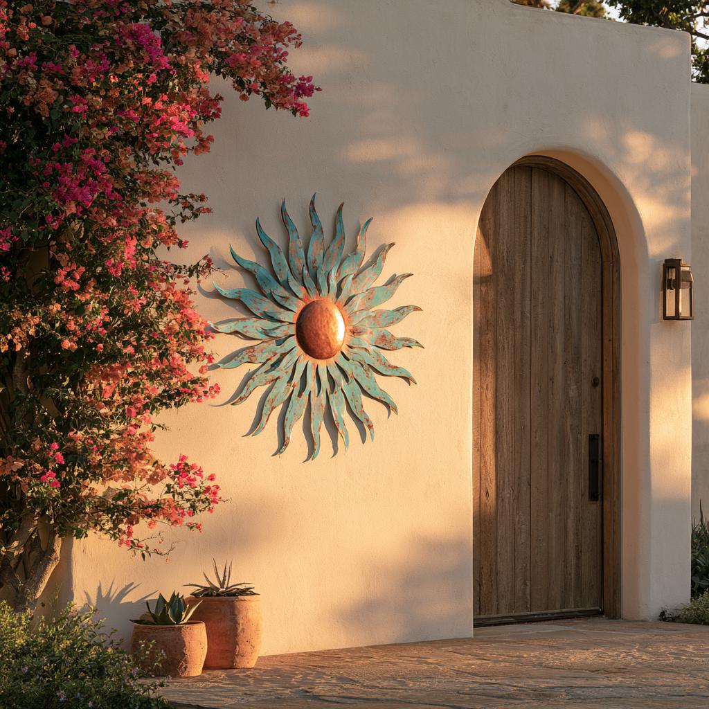 UV Printed Aluminum Sunburst Wall Art, Southwestern Patio Decor, Rustic Boho Garden Art