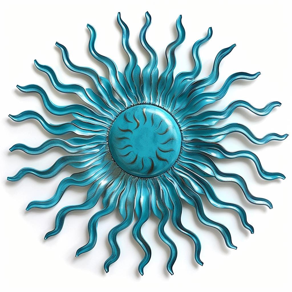 UV Printed Aluminum Sunburst Wall Art, Southwestern Patio Decor, Rustic Boho Garden Art
