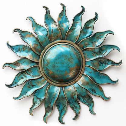 UV Printed Aluminum Sunburst Wall Art, Southwestern Patio Decor, Rustic Boho Garden Art