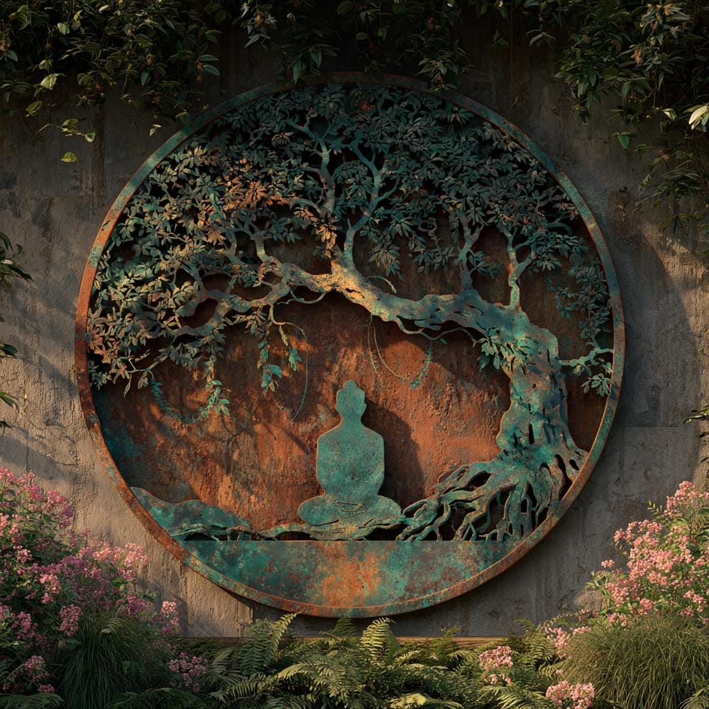 Tree of Life Meditation Metal Wall Art, Yoga Woman, Colorful Botanical (UV Printed Aluminum)