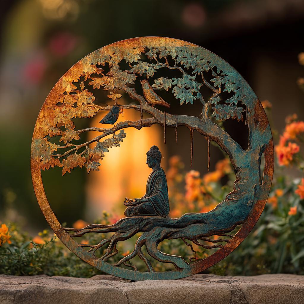 Tree of Life Meditation Metal Wall Art, Yoga Woman, Colorful Botanical (UV Printed Aluminum)