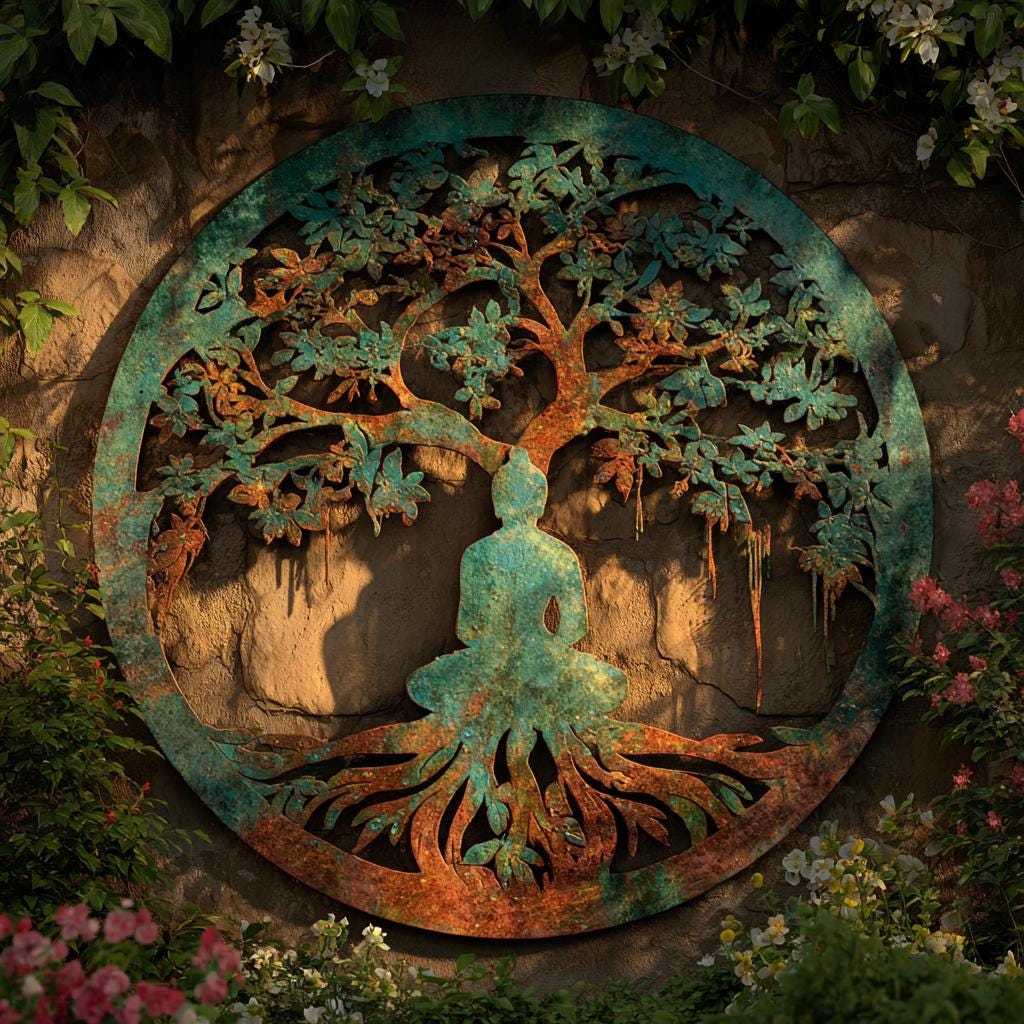 Tree of Life Meditation Metal Wall Art, Yoga Woman, Colorful Botanical (UV Printed Aluminum)