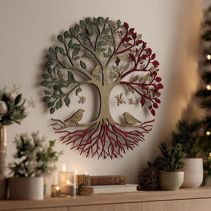 Tree of Life Metal Wall Art, Rustic Holiday Decor, Botanical Cutout Sign (UV Aluminum)
