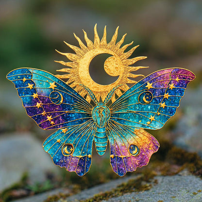 UV Printed Aluminum Moon Moth Wall Art: Celestial Boho Decor