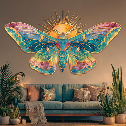 UV Printed Aluminum Moon Moth Wall Art: Celestial Boho Decor