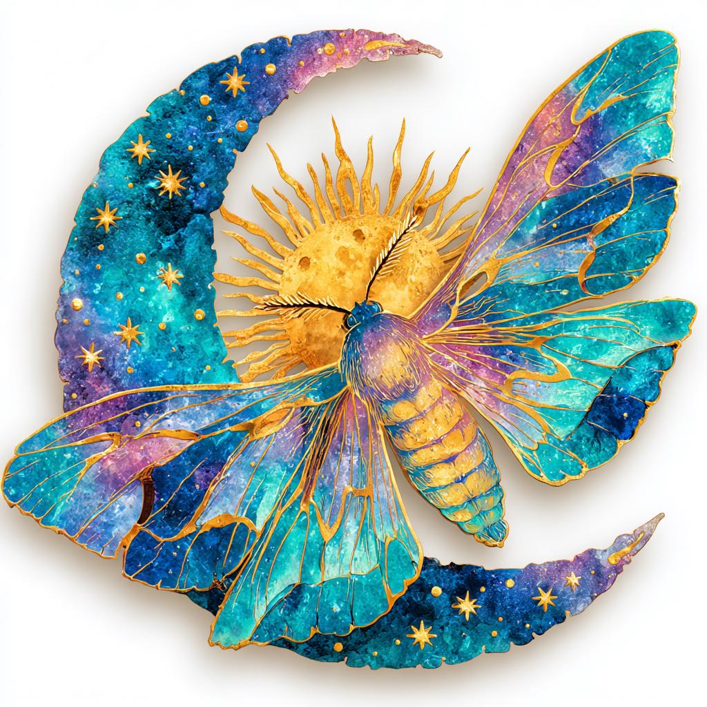 UV Printed Aluminum Moon Moth Wall Art: Celestial Boho Decor