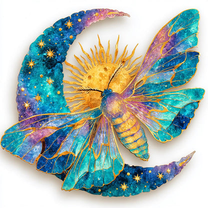 UV Printed Aluminum Moon Moth Wall Art: Celestial Boho Decor