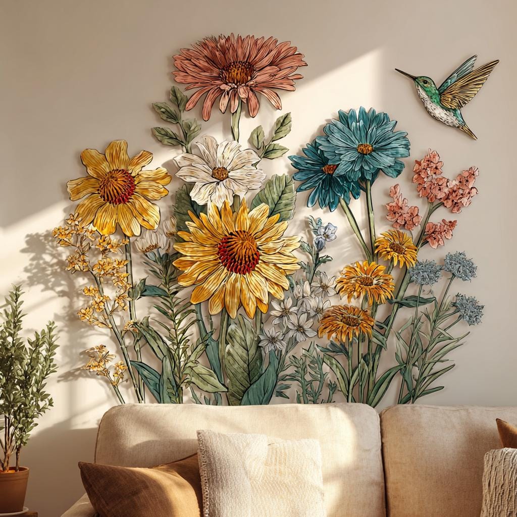 UV Printed Aluminum Metal Wall Art, Rustic Floral Garden Decor (2D Sign)