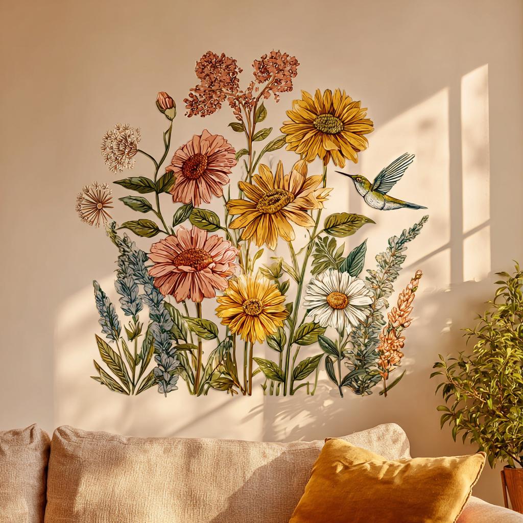 UV Printed Aluminum Metal Wall Art, Rustic Floral Garden Decor (2D Sign)