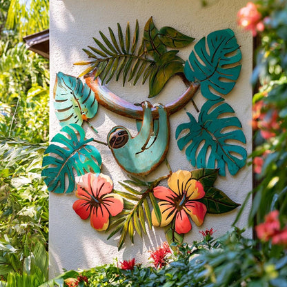 UV Printed Aluminum Sloth Wall Art, Tropical Jungle Decor, Botanical Garden Sign