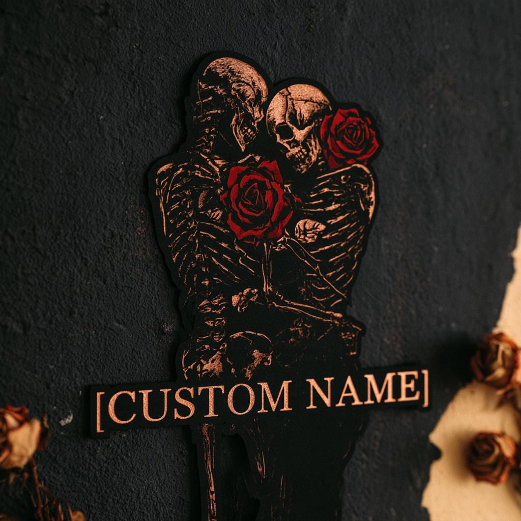 Personalized Gothic Skeleton Couple Wall Art, Custom Name Metal Sign (UV Printed Aluminum)