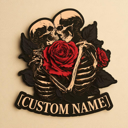 Personalized Gothic Skeleton Couple Wall Art, Custom Name Metal Sign (UV Printed Aluminum)