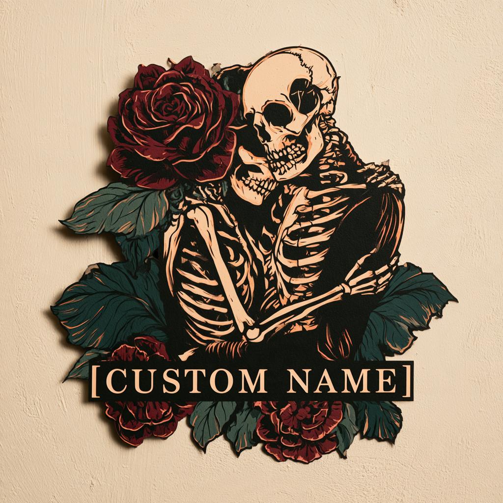 Personalized Gothic Skeleton Couple Wall Art, Custom Name Metal Sign (UV Printed Aluminum)