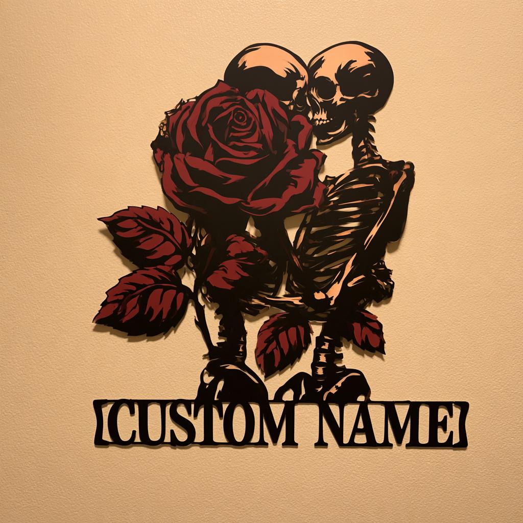 Personalized Gothic Skeleton Couple Wall Art, Custom Name Metal Sign (UV Printed Aluminum)