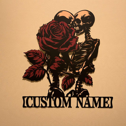 Personalized Gothic Skeleton Couple Wall Art, Custom Name Metal Sign (UV Printed Aluminum)