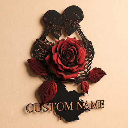 Personalized Gothic Skeleton Couple Wall Art, Custom Name Metal Sign (UV Printed Aluminum)