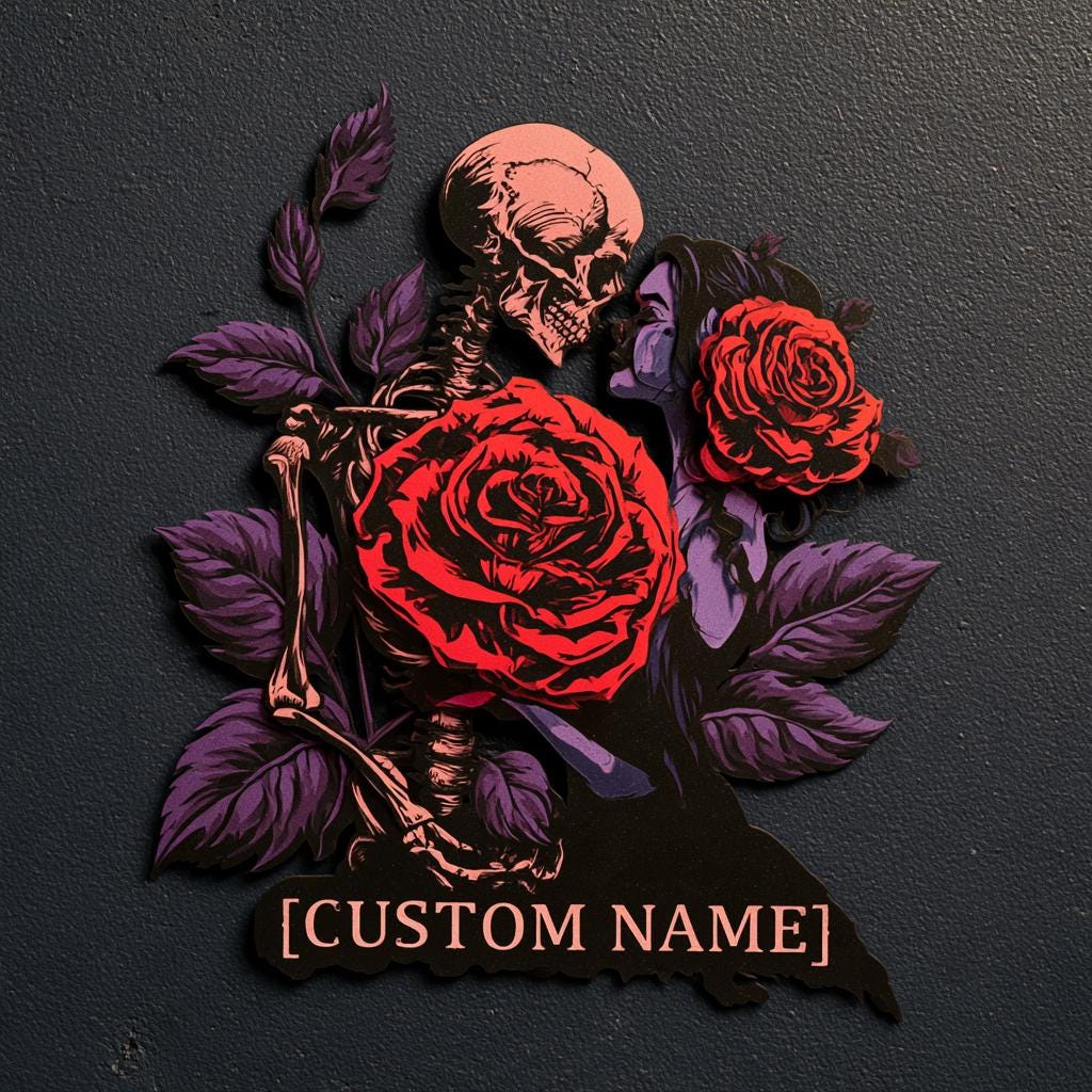 Personalized Gothic Skeleton Couple Wall Art, Custom Name Metal Sign (UV Printed Aluminum)