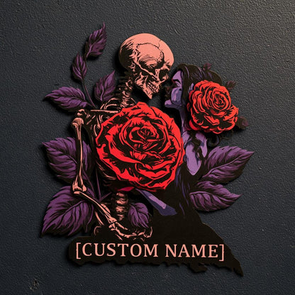 Personalized Gothic Skeleton Couple Wall Art, Custom Name Metal Sign (UV Printed Aluminum)