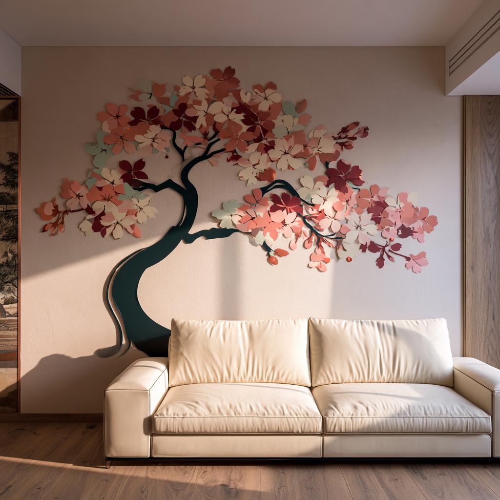 UV Printed Aluminum Cherry Blossom Wall Art, Japanese Sakura Tree Decor (2D Metal Sign)