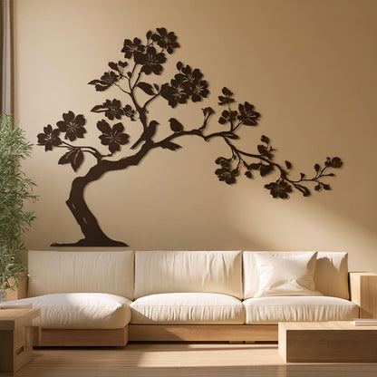 UV Printed Aluminum Cherry Blossom Wall Art, Japanese Sakura Tree Decor (2D Metal Sign)