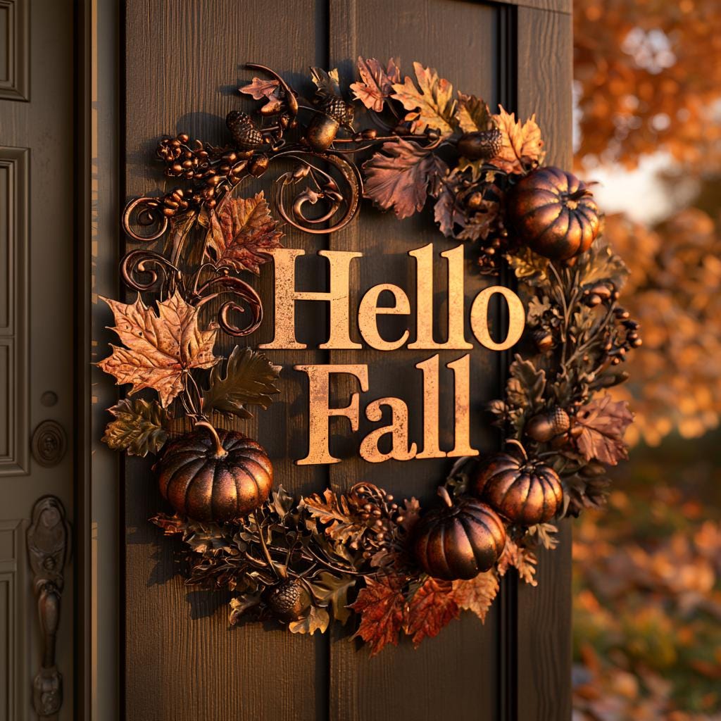 Hello Fall Pumpkin Metal Sign, Autumn Leaves, Rustic Home Decor (UV Printed Aluminum)
