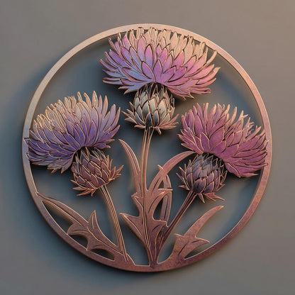 UV Printed Thistle Flower Metal Wall Art, Rustic Botanical Garden Decor (Aluminum Sign)