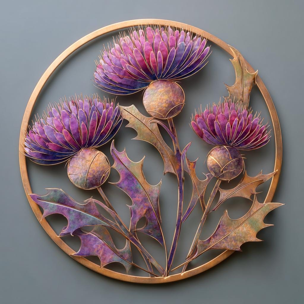 UV Printed Thistle Flower Metal Wall Art, Rustic Botanical Garden Decor (Aluminum Sign)