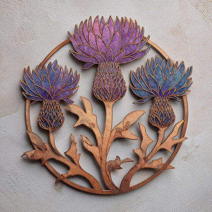 UV Printed Thistle Flower Metal Wall Art, Rustic Botanical Garden Decor (Aluminum Sign)