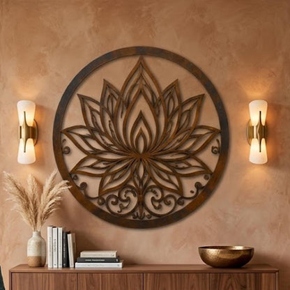 Rustic Lotus Metal Wall Art, UV Printed Aluminum, Farmhouse Garden Decor