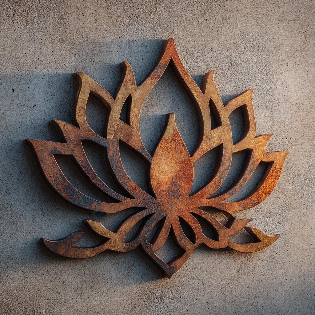 Rustic Lotus Metal Wall Art, UV Printed Aluminum, Farmhouse Garden Decor
