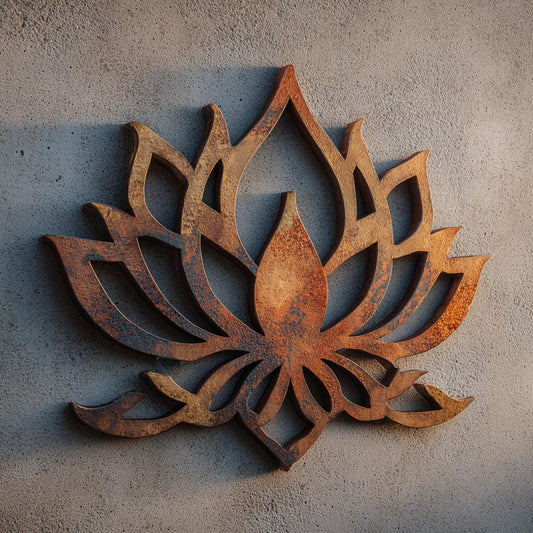 Rustic Lotus Metal Wall Art, UV Printed Aluminum, Farmhouse Garden Decor