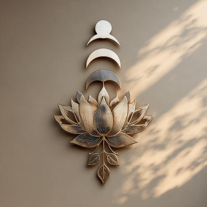 Moon Phase Lotus Metal Wall Art, Celestial Boho Decor (UV Printed Aluminum)