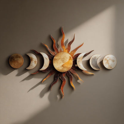 Moon Phase Lotus Metal Wall Art, Celestial Boho Decor (UV Printed Aluminum)